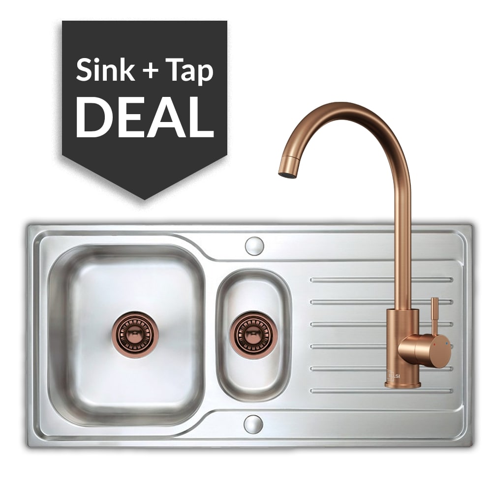 Premium Stainless Steel 1.5 Bowl Sink & Varone Copper Tap Pack - 2024