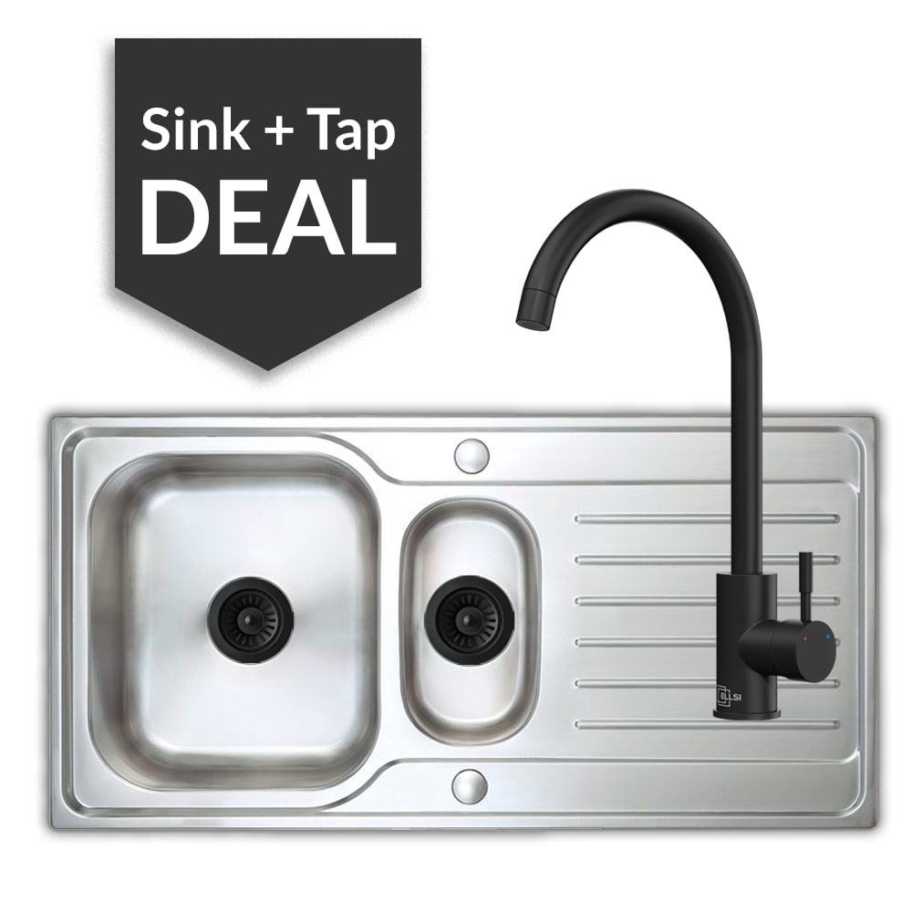 Premium Stainless Steel 1.5 Bowl Sink & Varone Matte Black Tap Pack - 2024