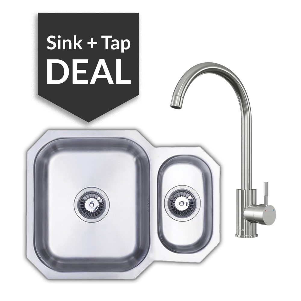 Premium Stainless Steel 1.5 Bowl Undermount Sink & Varone Brushed Steel Tap Pack - 2024