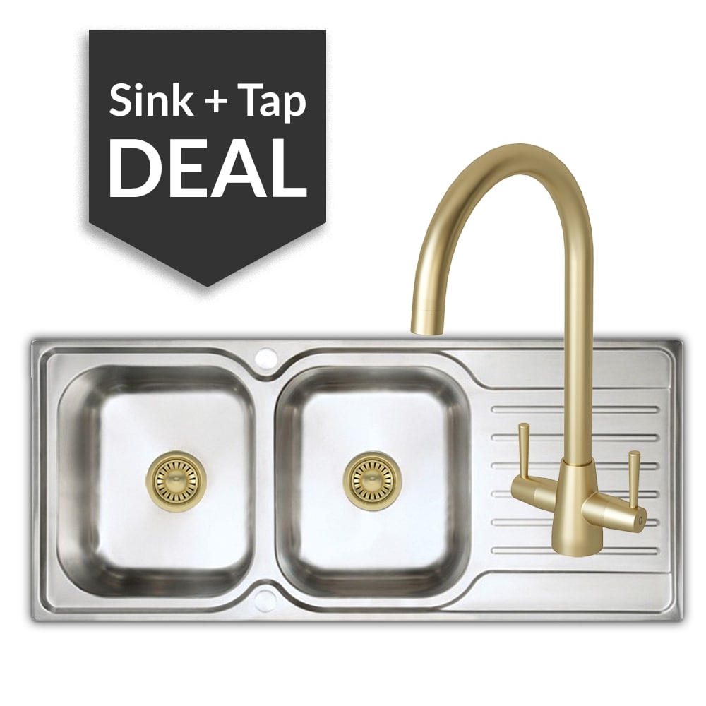 Premium Stainless Steel 2 Bowl Sink & Cascade Brass Tap Pack - 2024