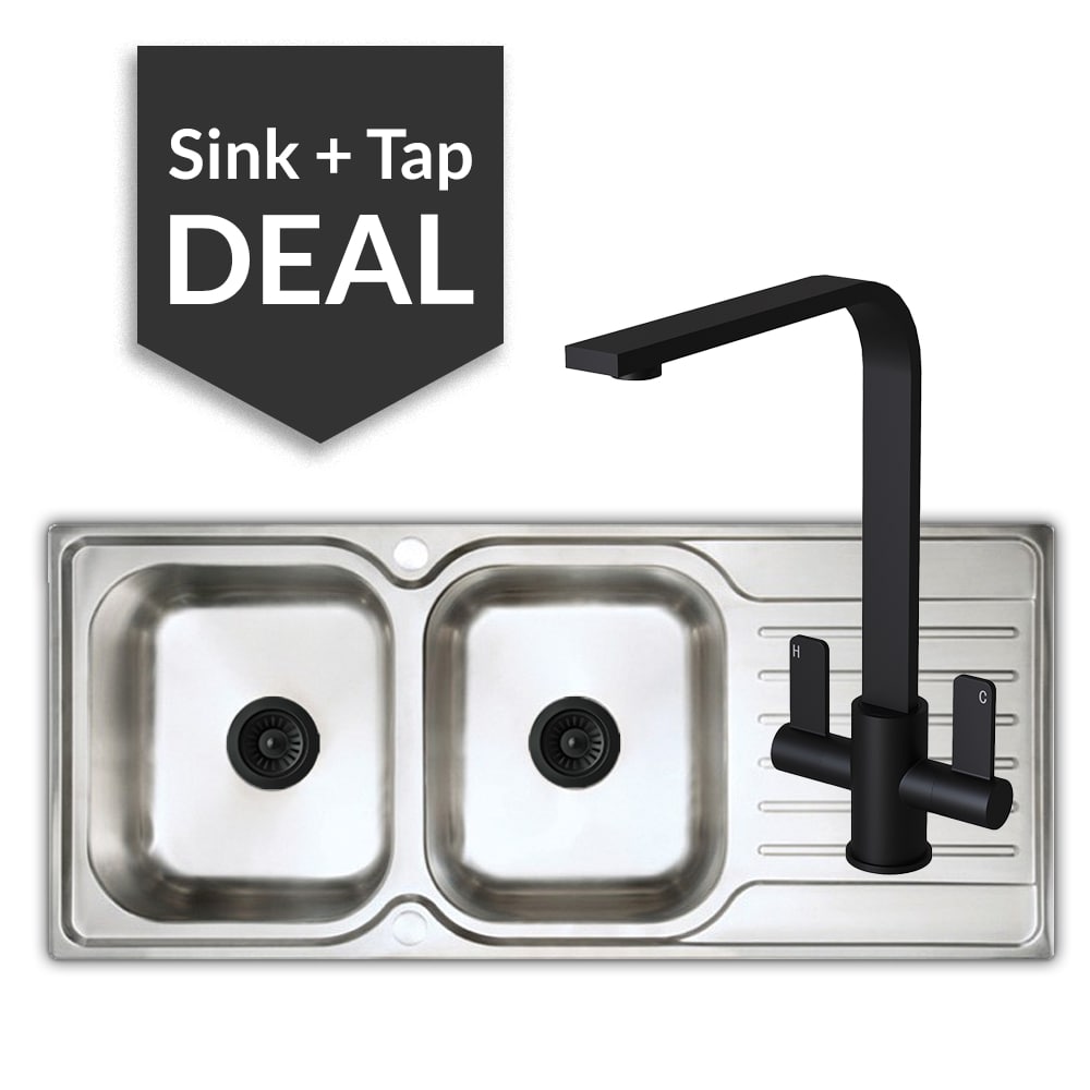 Premium Stainless Steel 2 Bowl Sink & Mesa Matte Black Tap Pack - 2024