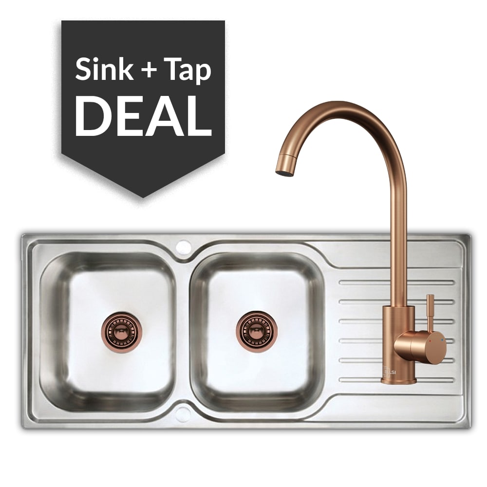 Premium Stainless Steel 2 Bowl Sink & Varone Copper Tap Pack - 2024