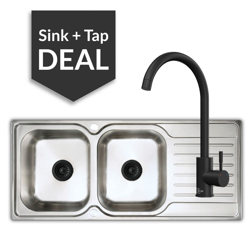 Premium Stainless Steel 2 Bowl Sink & Varone Matte Black Tap Pack - 2024