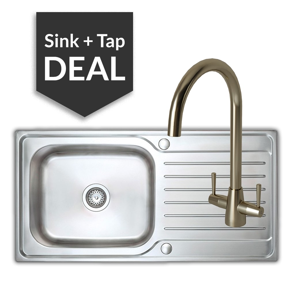 Premium Stainless Steel Large Single Bowl Sink & Cascade Brushed Steel Tap Pack - 2024