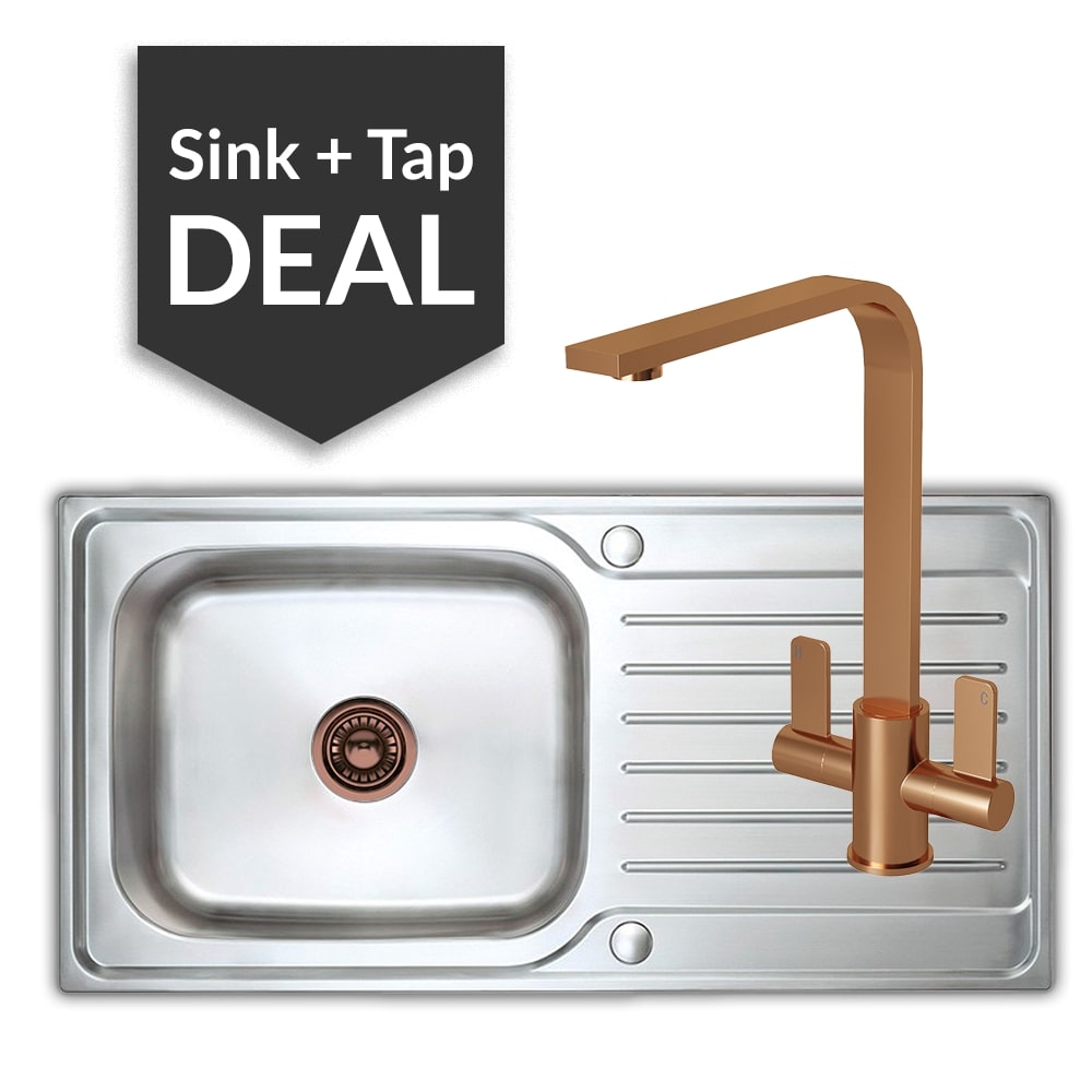 Premium Stainless Steel Large Single Bowl Sink & Mesa Copper Tap Pack - 2024