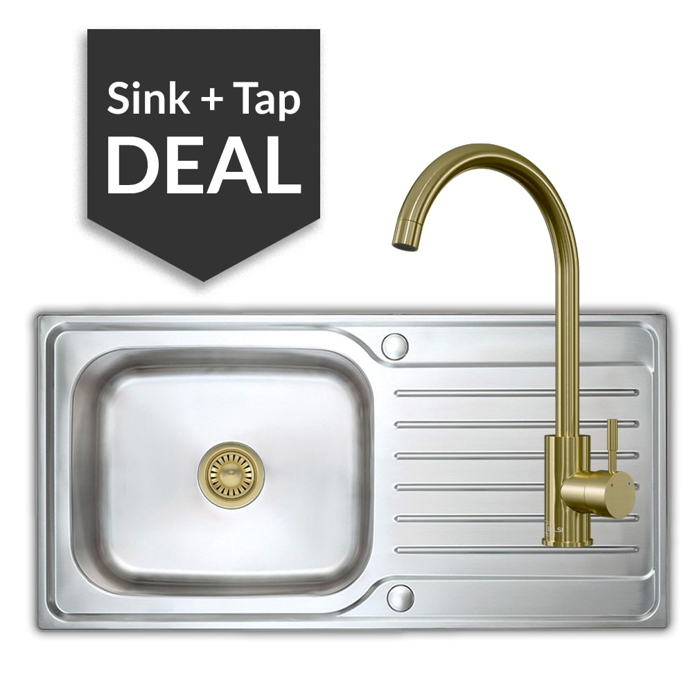 Premium Stainless Steel Large Single Bowl Sink & Varone Brass Tap Pack - 2024