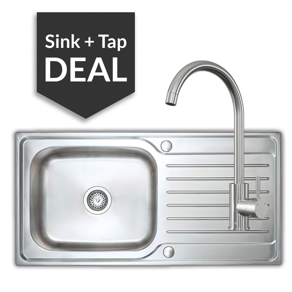 Premium Stainless Steel Large Single Bowl Sink & Varone Brushed Steel Tap Pack - 2024