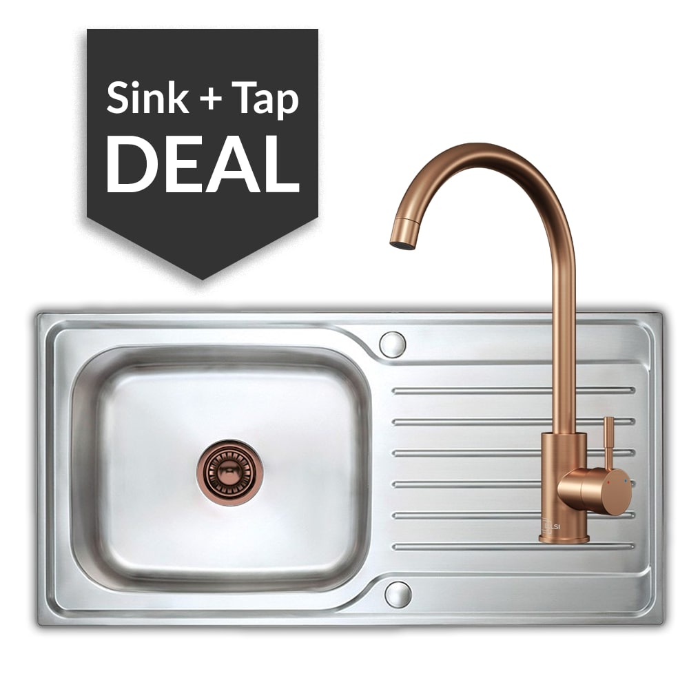 Premium Stainless Steel Large Single Bowl Sink & Varone Copper Tap Pack - 2024