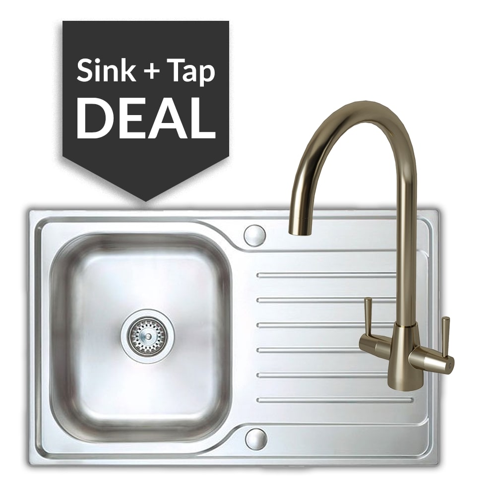 Premium Stainless Steel Small Single Bowl Sink & Cascade Brushed Steel Tap Pack - 2024