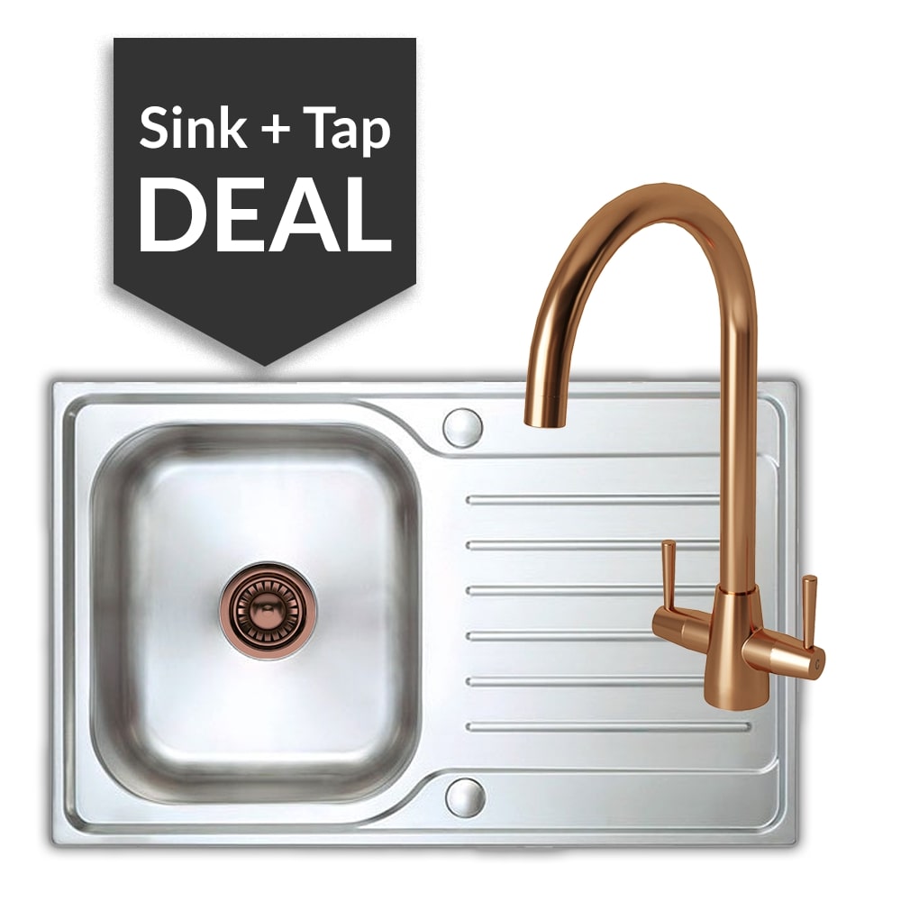 Premium Stainless Steel Small Single Bowl Sink & Cascade Copper Tap Pack - 2024