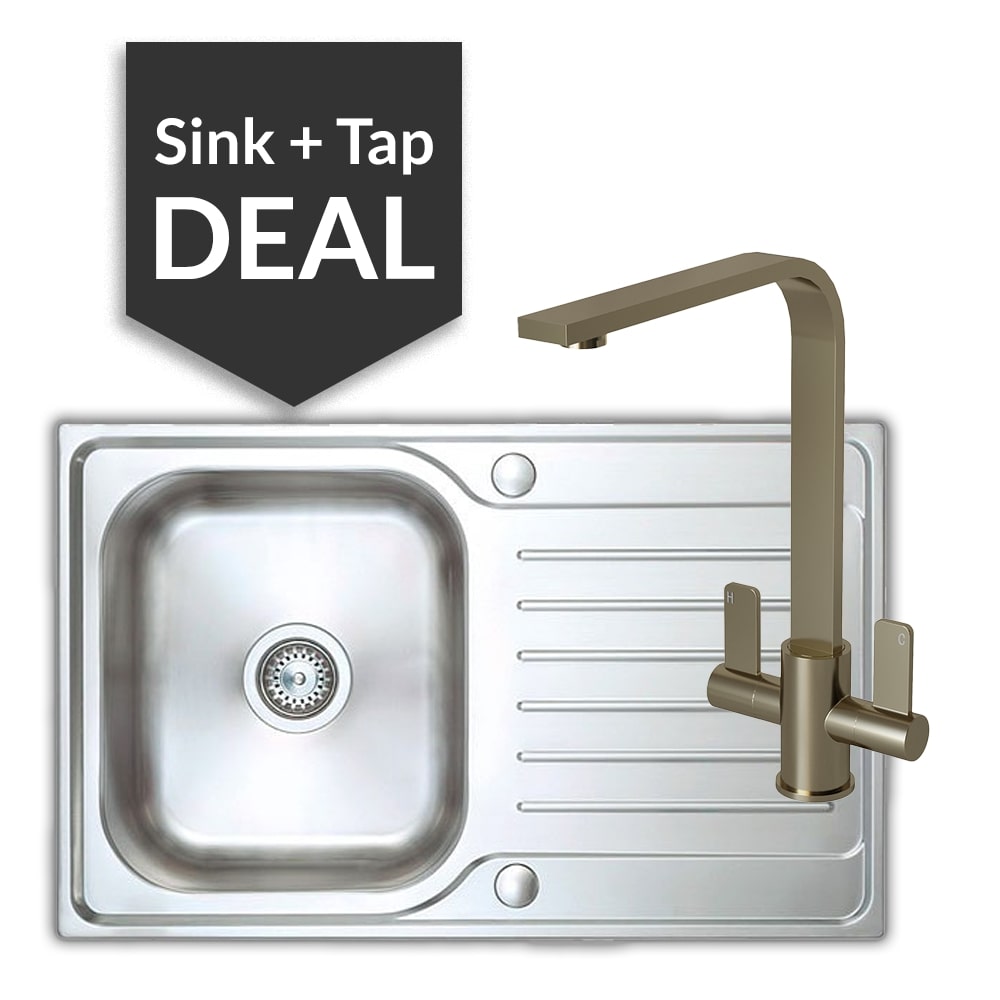 Premium Stainless Steel Small Single Bowl Sink & Mesa Brushed Steel Tap Pack - 2024