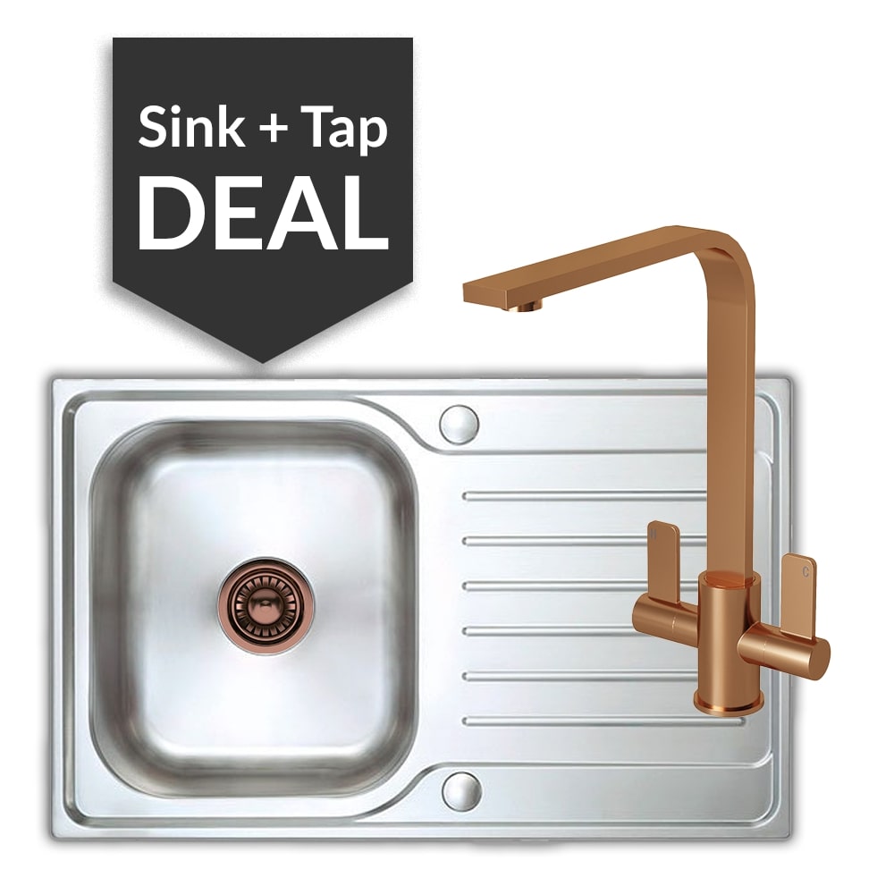 Premium Stainless Steel Small Single Bowl Sink & Mesa Copper Tap Pack - 2024