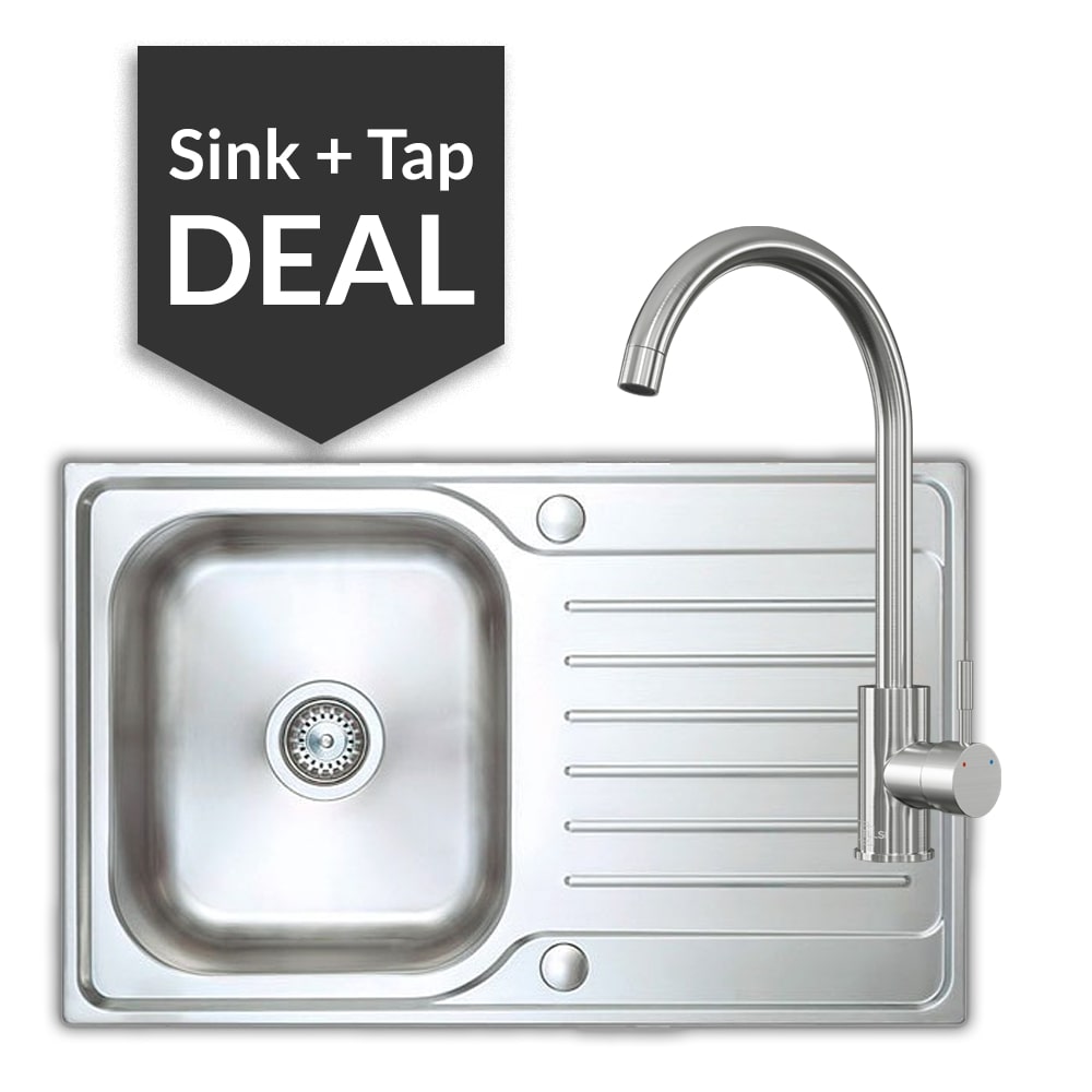 Premium Stainless Steel Small Single Bowl Sink & Varone Brushed Steel Tap Pack - 2024