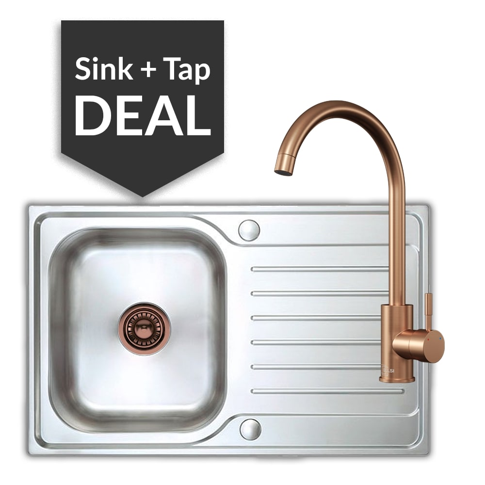 Premium Stainless Steel Small Single Bowl Sink & Varone Copper Tap Pack - 2024