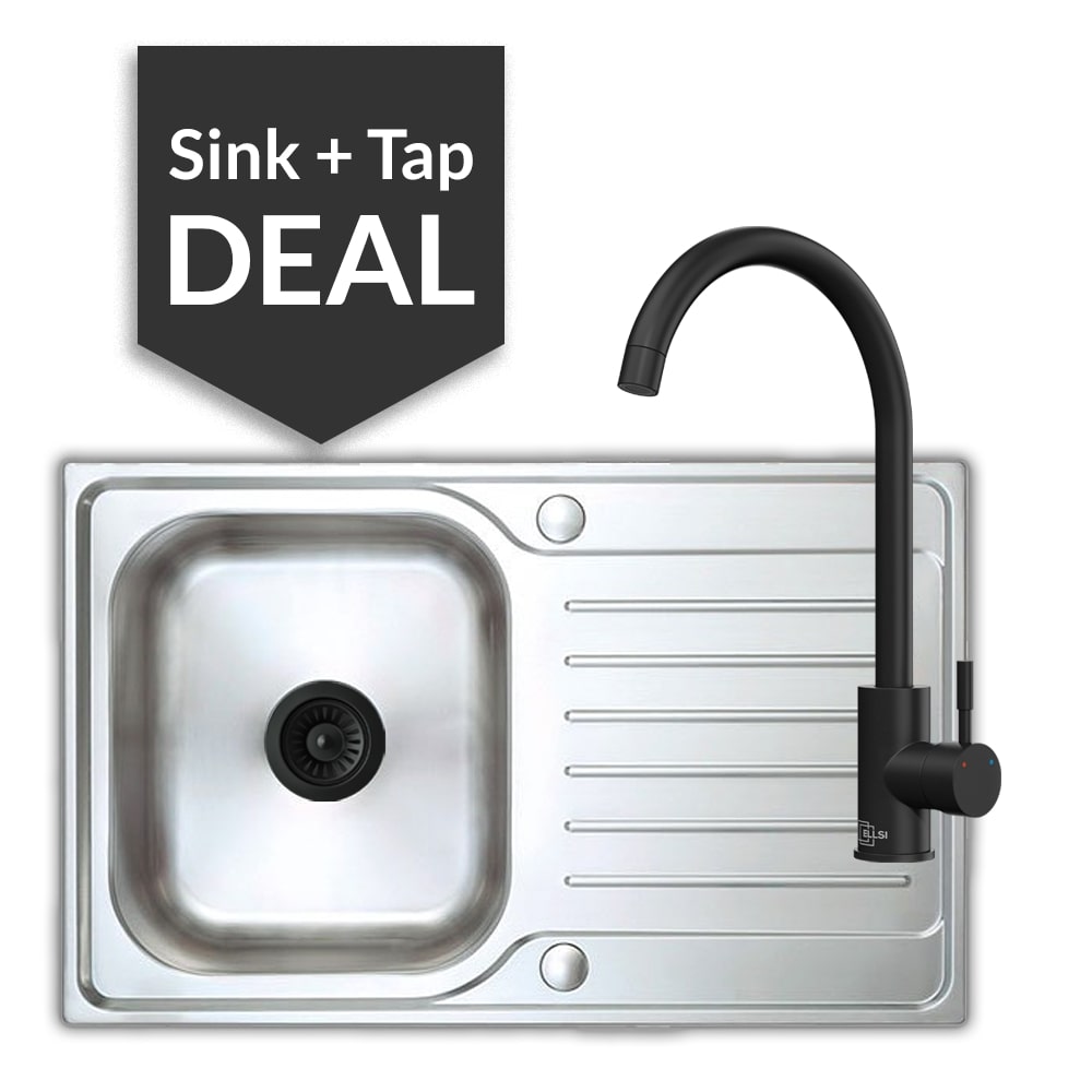 Premium Stainless Steel Small Single Bowl Sink & Varone Matte Black Tap Pack - 2024