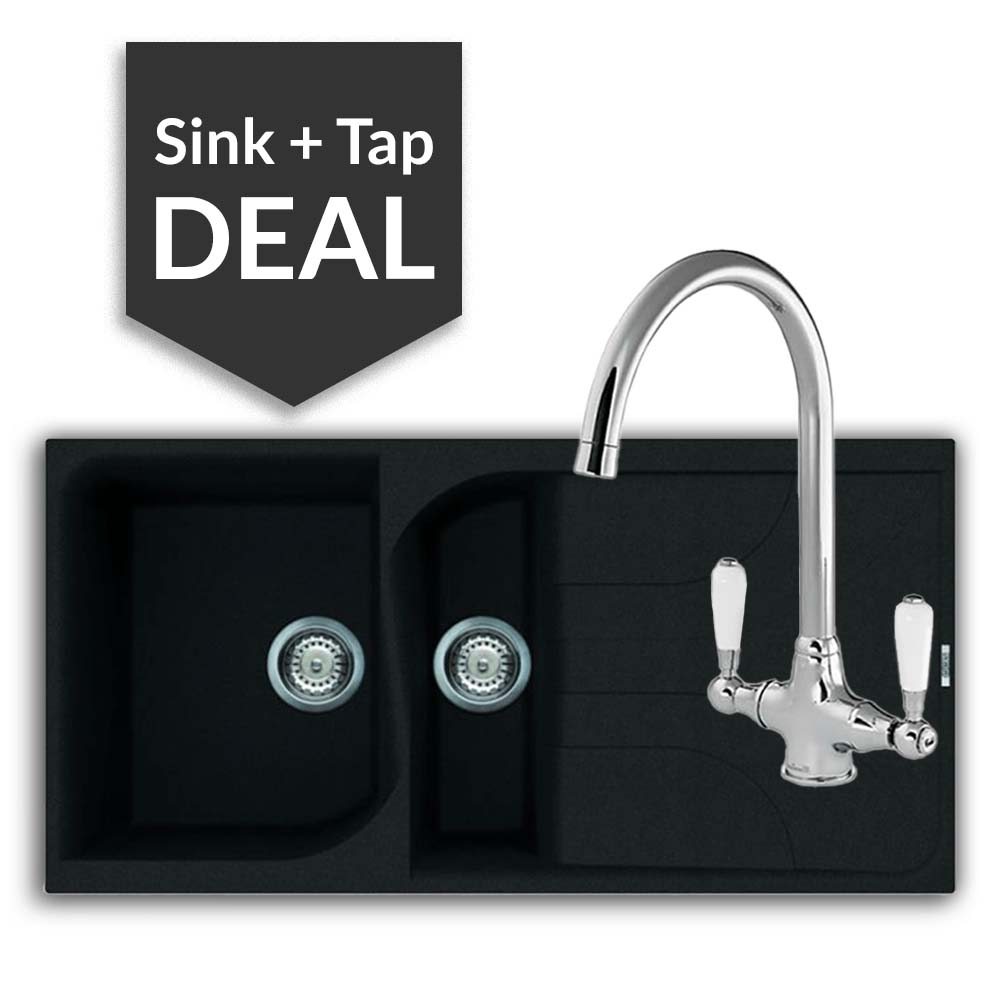 Quartz Black 1.5 Bowl Sink & Belmore Chrome Tap Pack - 2024