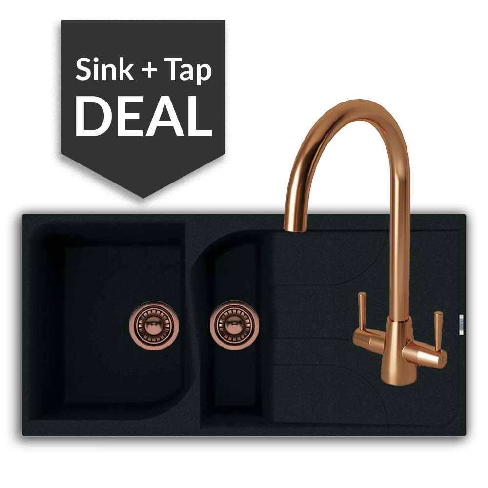 Quartz Black 1.5 Bowl Sink & Cascade Copper Tap Pack - 2024