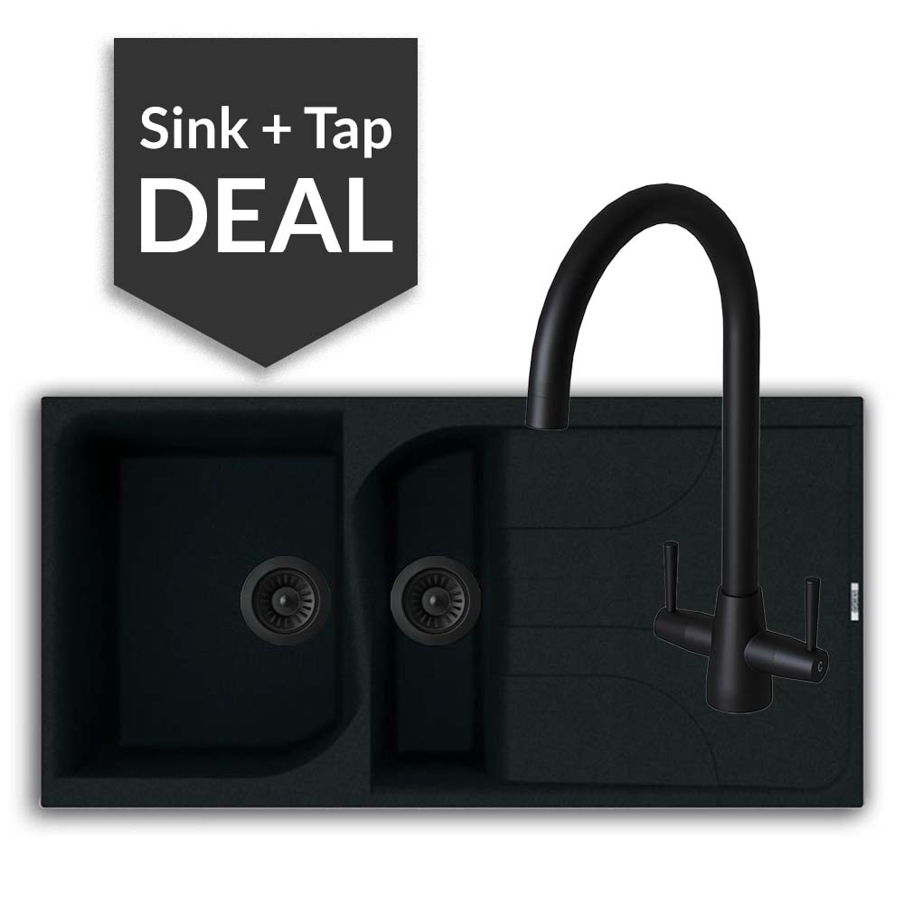 Quartz Black 1.5 Bowl Sink & Cascade Matte Black Tap Pack - 2024