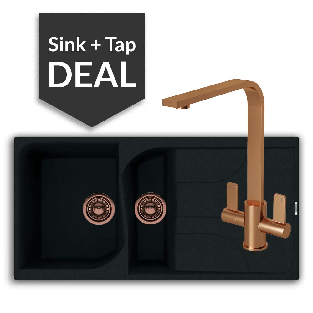 Quartz Black 1.5 Bowl Sink & Mesa Copper Tap Pack - 2024