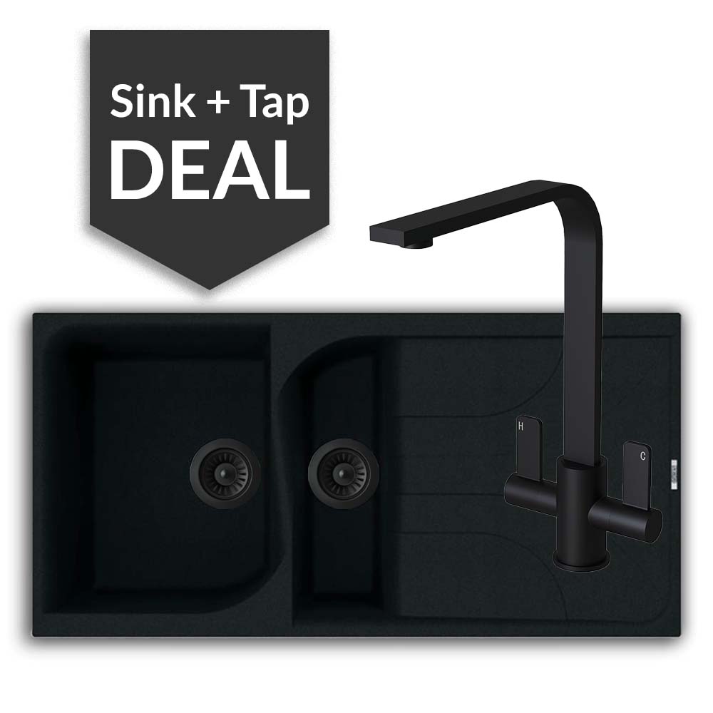 Quartz Black 1.5 Bowl Sink & Mesa Matte Black Tap Pack - 2024