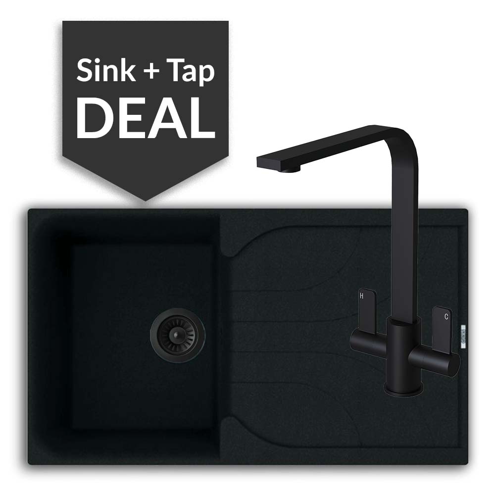 Quartz Black Small Single Bowl Sink & Mesa Matte Black Tap Pack - 2024