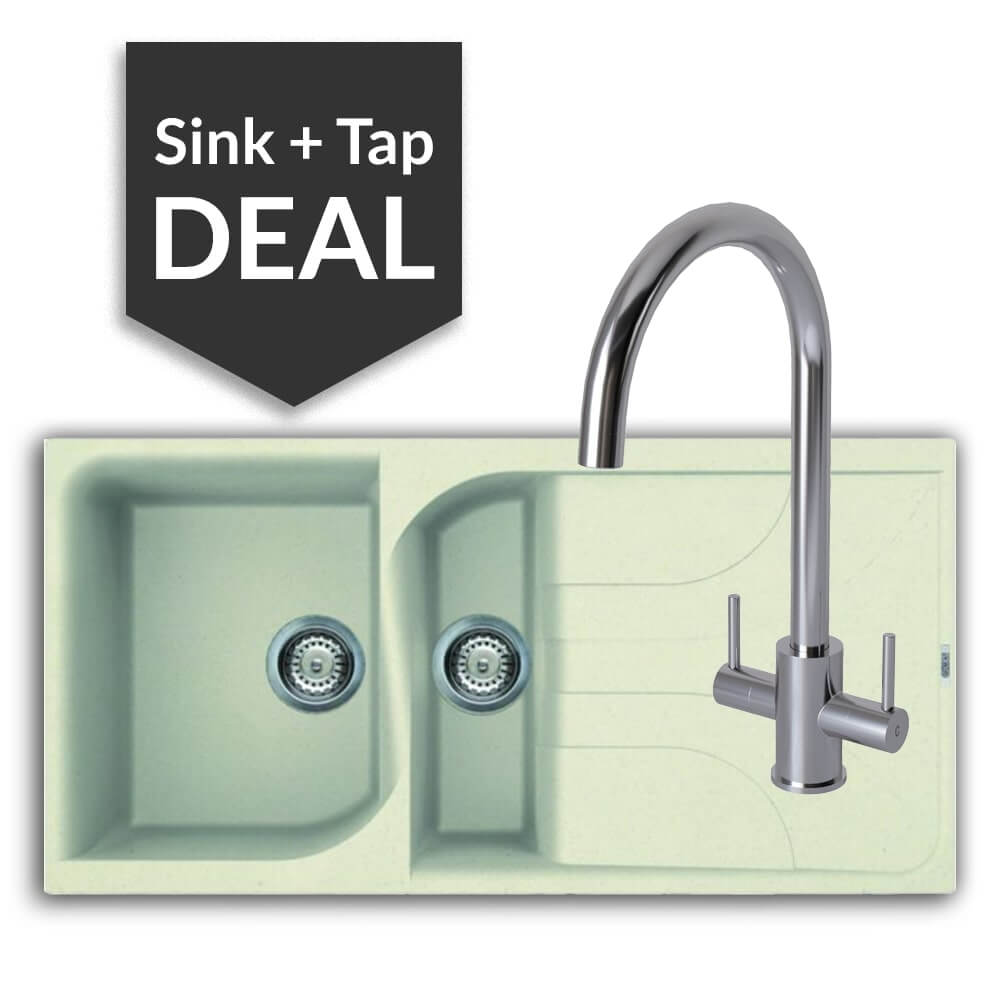 Quartz Cream 1.5 Bowl Sink & Apsley Chrome Tap Pack - 2024