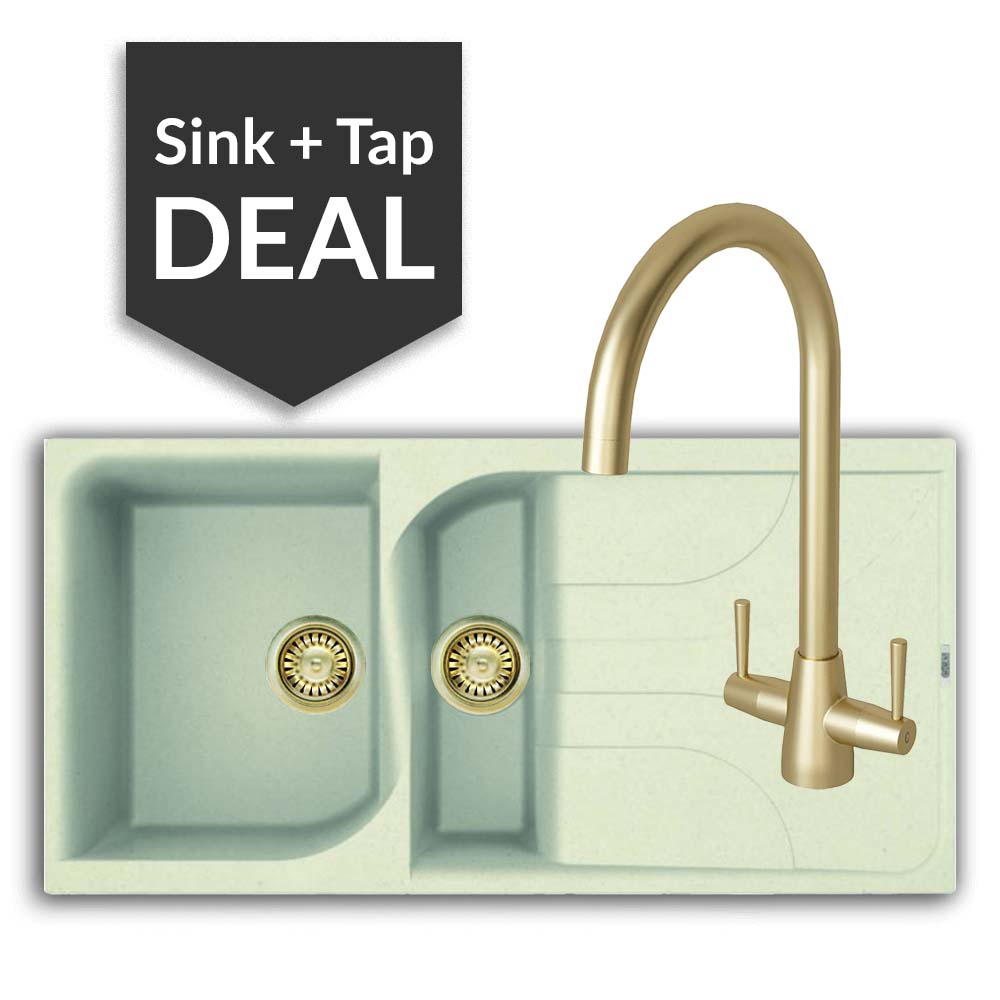 Quartz Cream 1.5 Bowl Sink & Cascade Brass Tap Pack - 2024