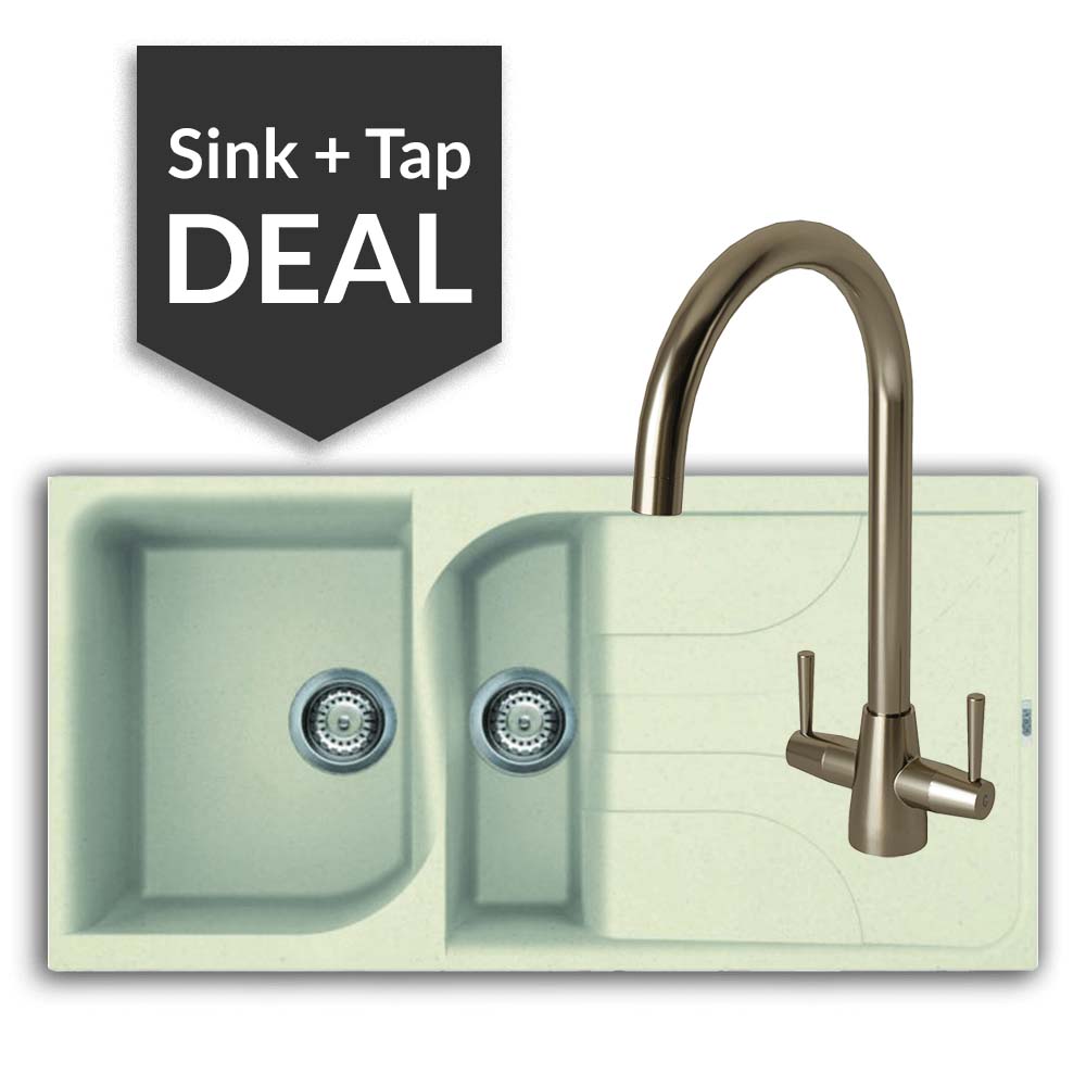 Quartz Cream 1.5 Bowl Sink & Cascade Brushed Steel Tap Pack - 2024