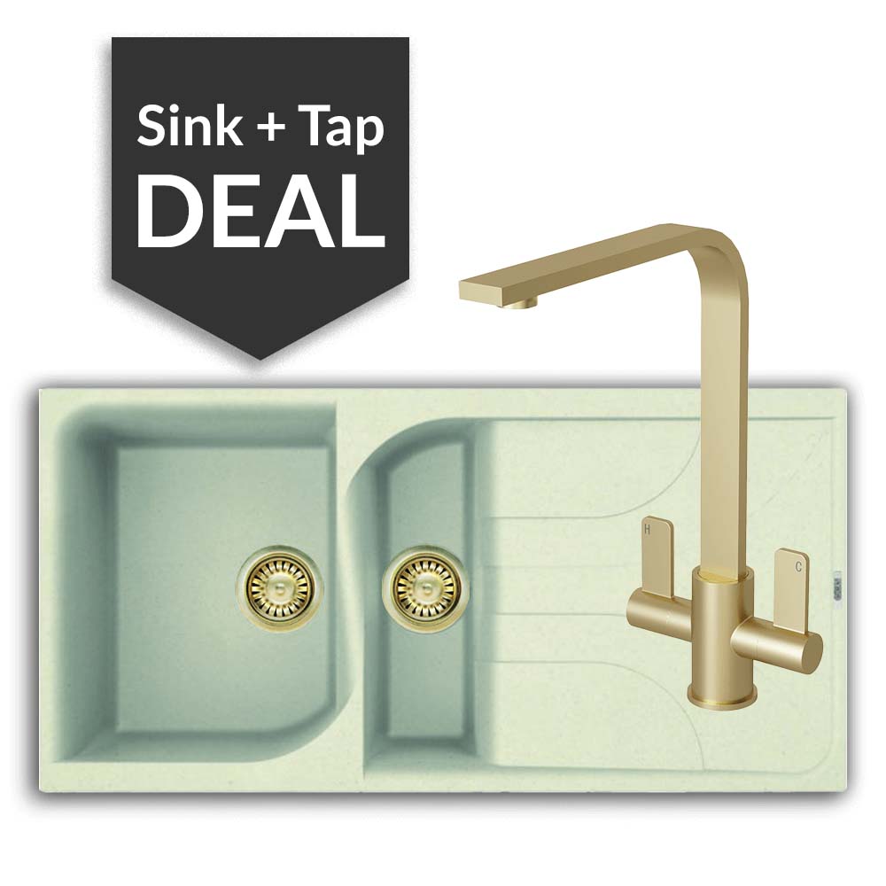 Quartz Cream 1.5 Bowl Sink & Mesa Brass Tap Pack - 2024