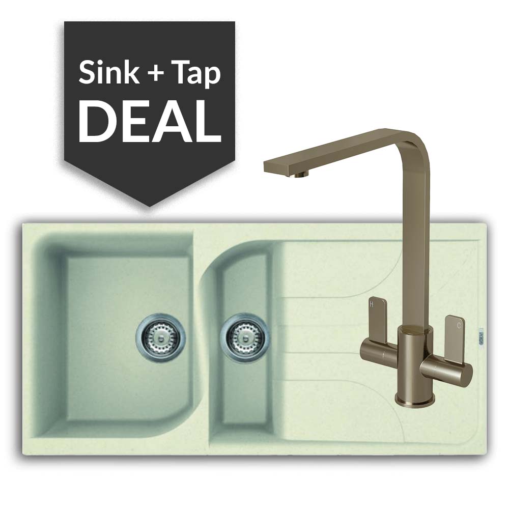 Quartz Cream 1.5 Bowl Sink & Mesa Brushed Steel Tap Pack - 2024