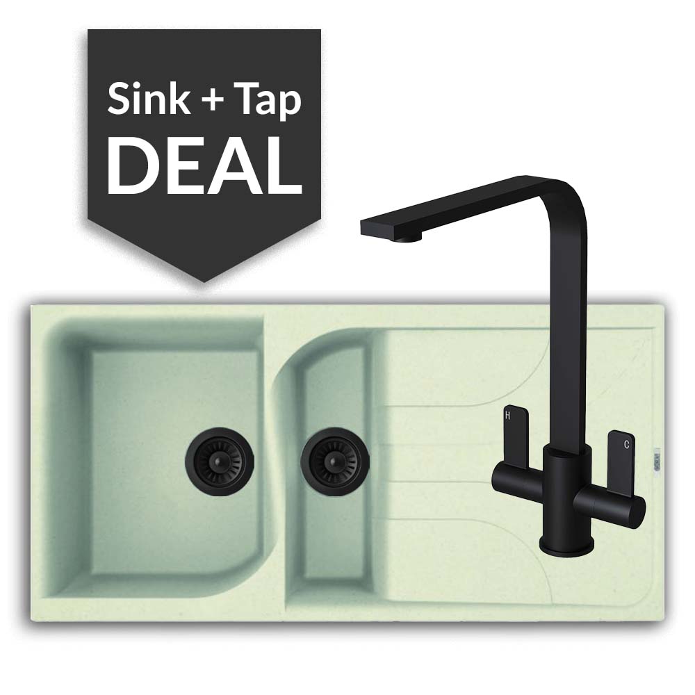 Quartz Cream 1.5 Bowl Sink & Mesa Matte Black Tap Pack - 2024