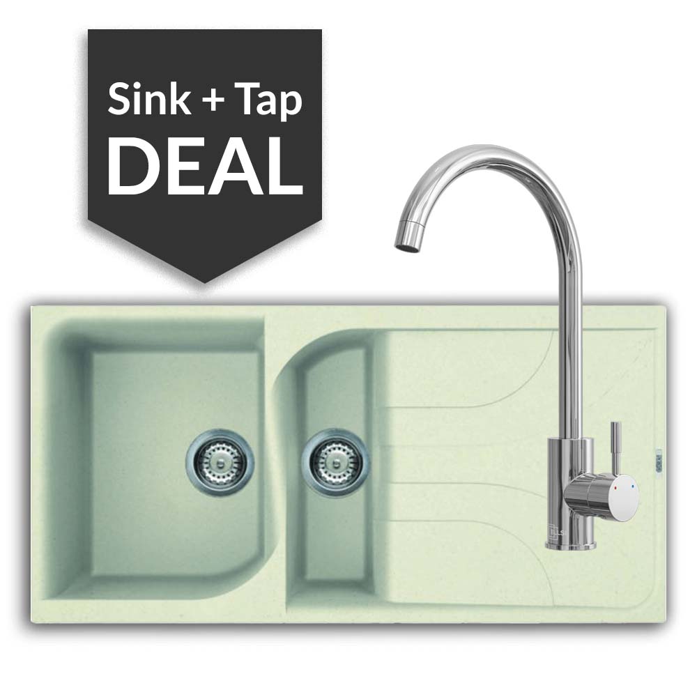 Quartz Cream 1.5 Bowl Sink & Varone Chrome Tap Pack - 2024