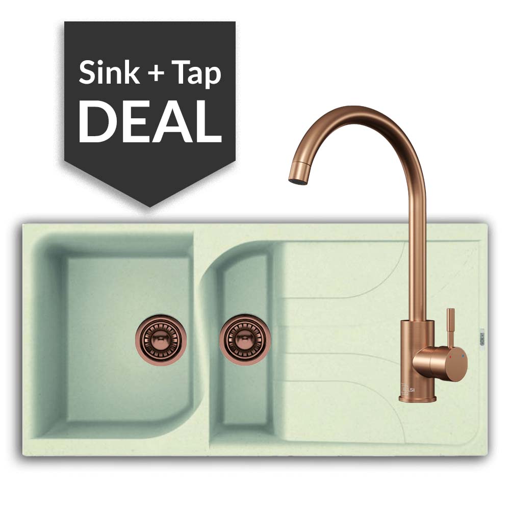 Quartz Cream 1.5 Bowl Sink & Varone Copper Tap Pack - 2024