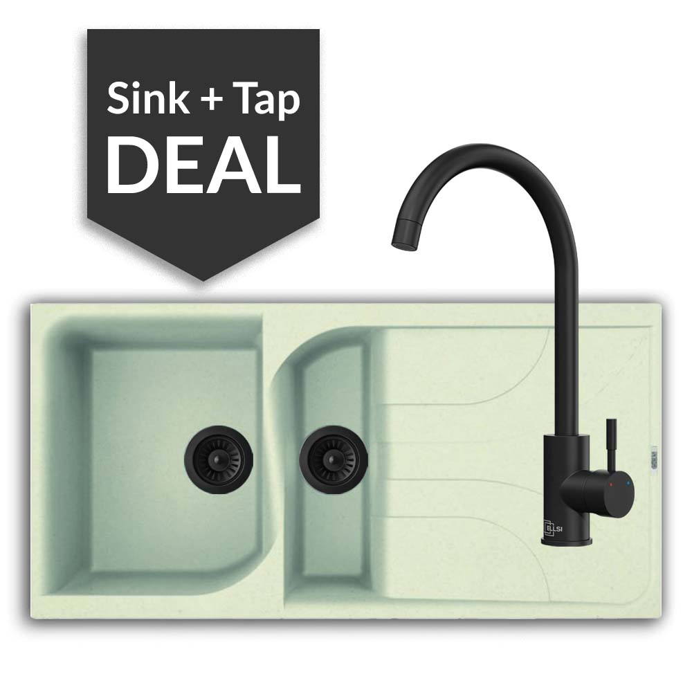 Quartz Cream 1.5 Bowl Sink & Varone Matte Black Tap Pack - 2024