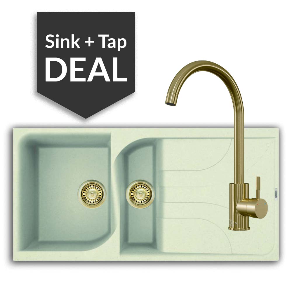 Quartz Cream 1.5 Bowl Sink & Varone Brass Tap Pack - 2024