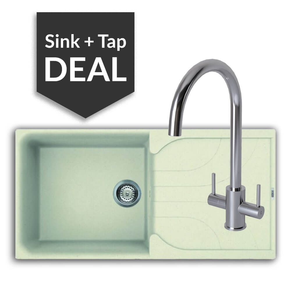 Quartz Cream Large Single Bowl Sink & Apsley Chrome Tap Pack - 2024