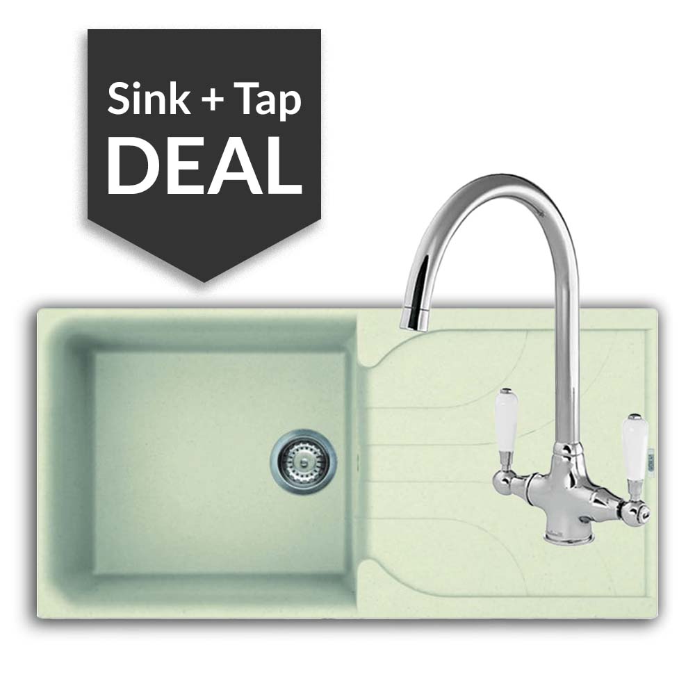 Quartz Cream Large Single Bowl Sink & Belmore Chrome Tap Pack - 2024