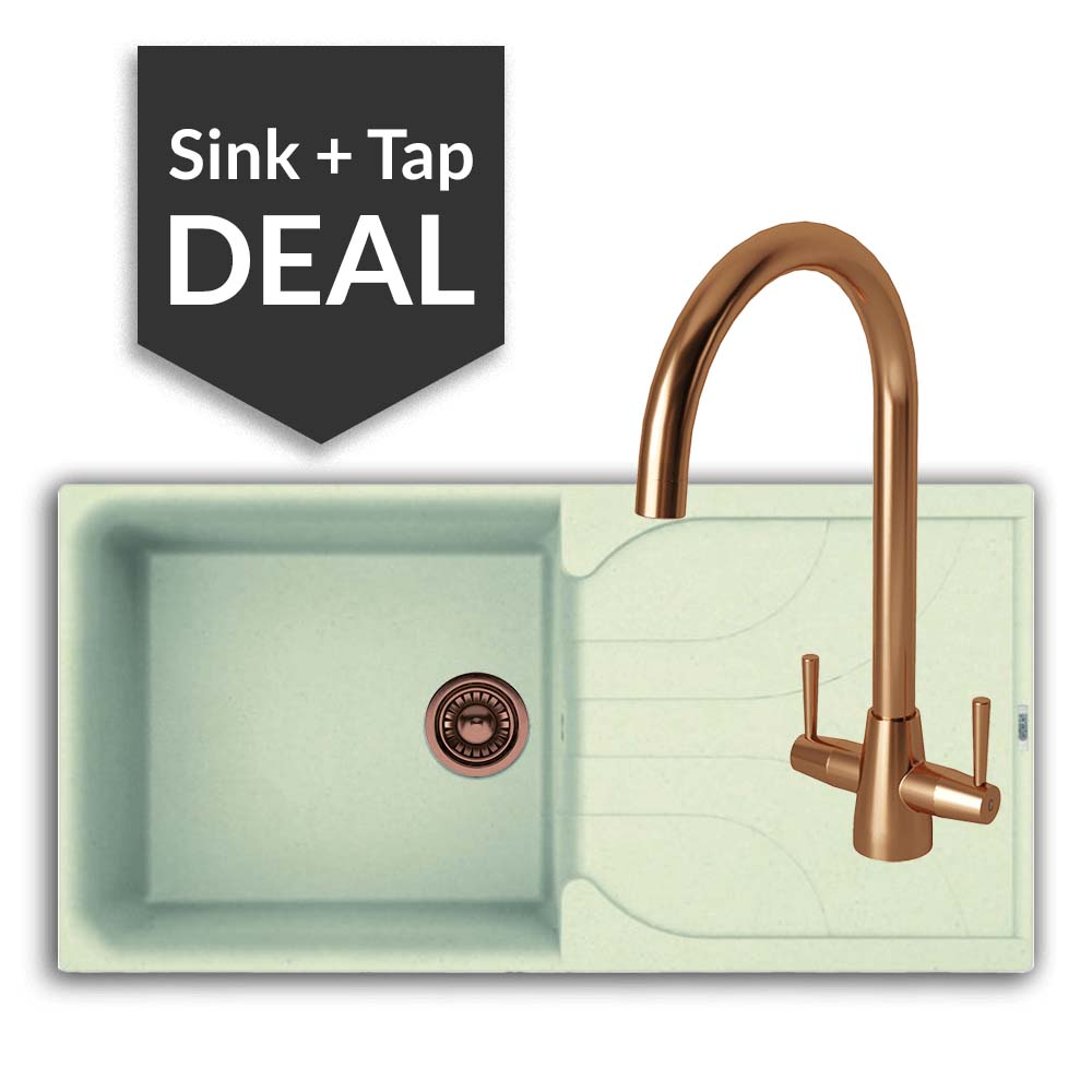 Quartz Cream Large Single Bowl Sink & Cascade Copper Tap Pack - 2024