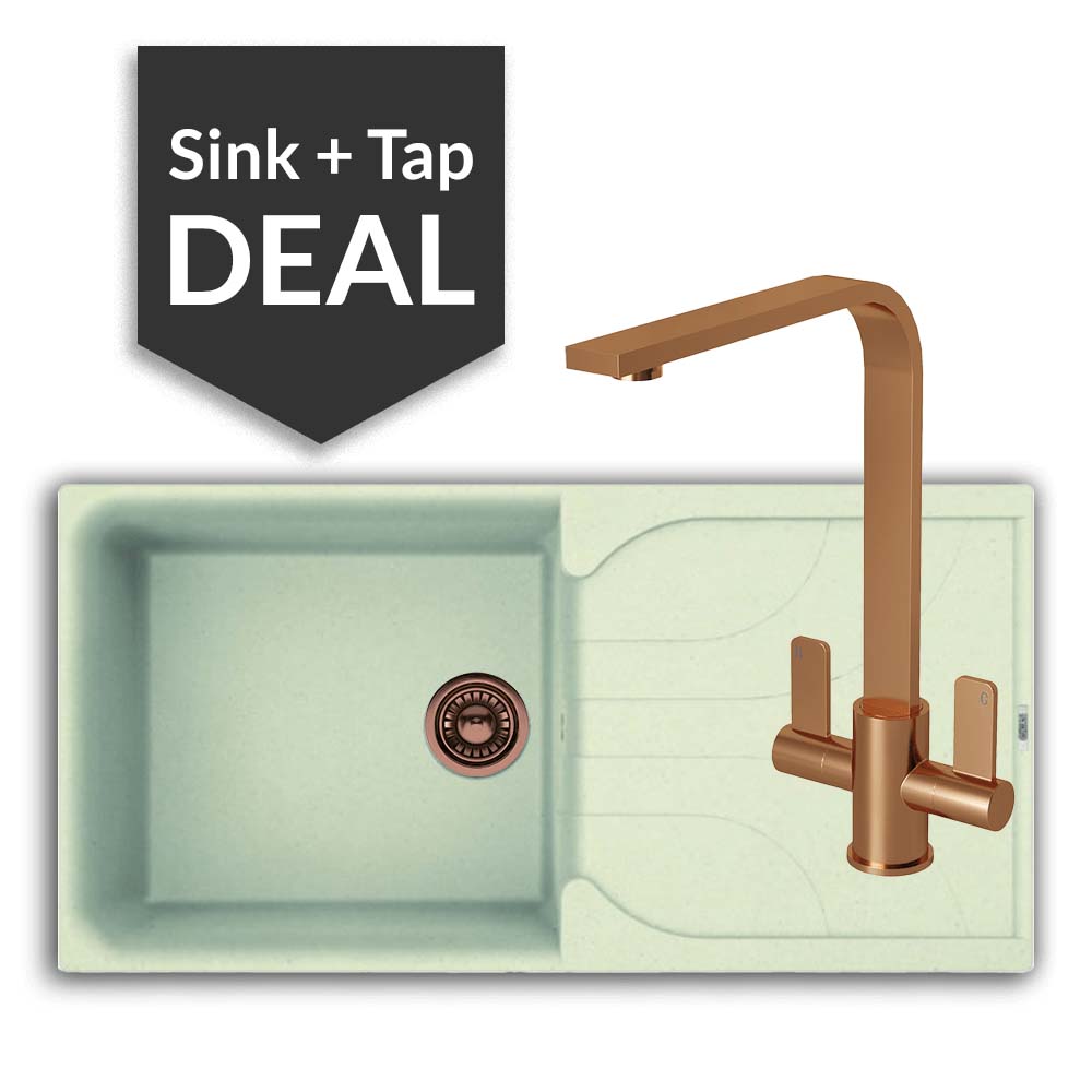 Quartz Cream Large Single Bowl Sink & Mesa Copper Tap Pack - 2024