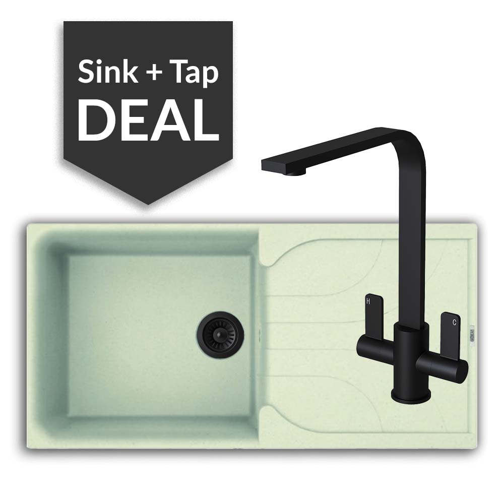 Quartz Cream Large Single Bowl Sink & Mesa Matte Black Tap Pack - 2024