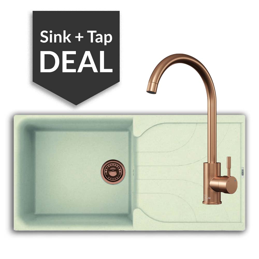 Quartz Cream Large Single Bowl Sink & Varone Copper Tap Pack - 2024