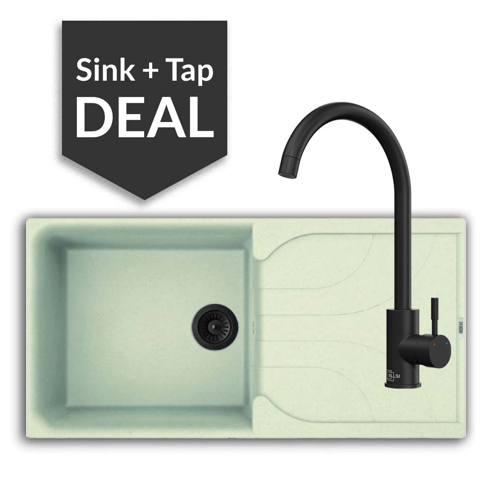 Quartz Cream Large Single Bowl Sink & Varone Matte Black Tap Pack - 2024