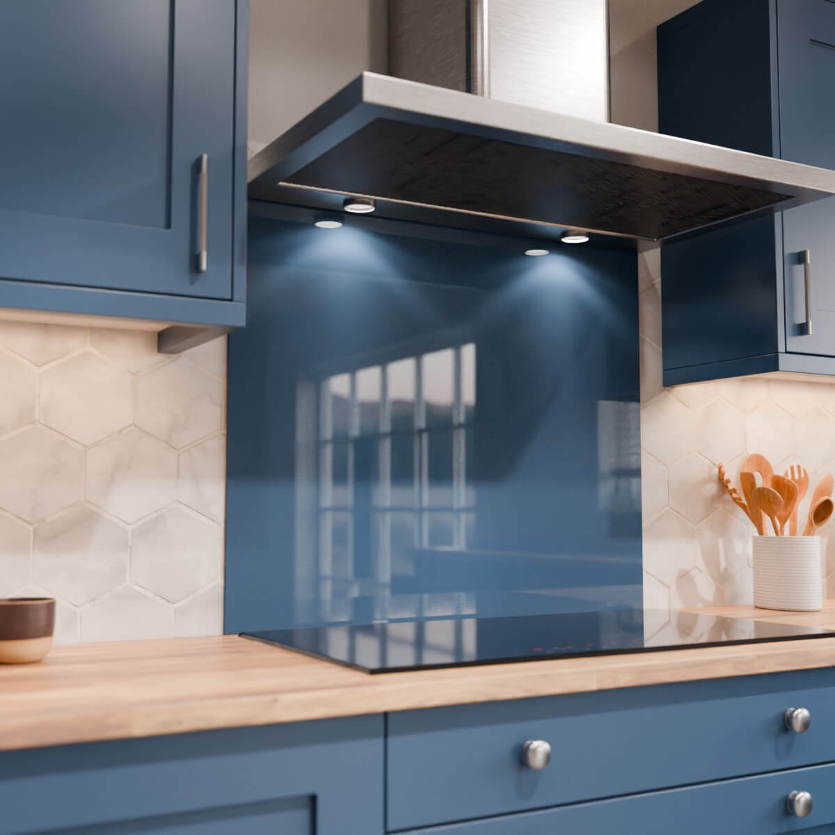 Aurora Painted Glass Hob Splashback - Standard Sizes - Parisian Blue