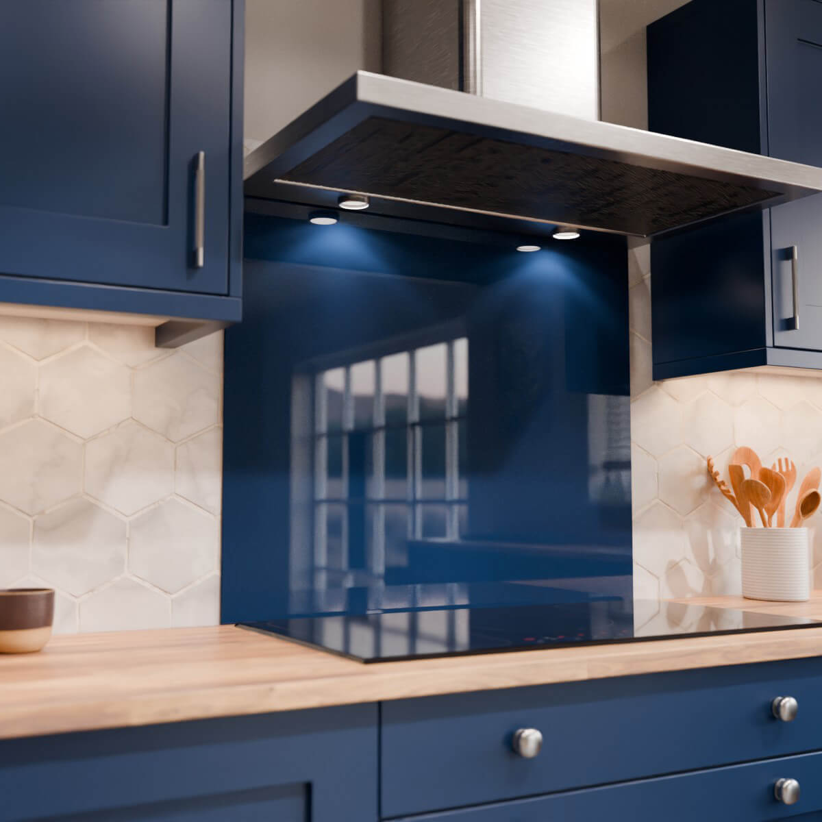 Aurora Painted Glass Hob Splashback - Standard Sizes - Sapphire Blue