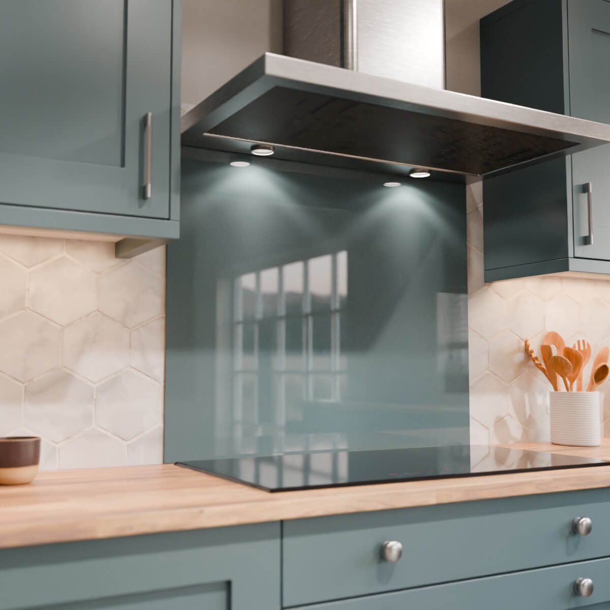 Aurora Painted Glass Hob Splashback - Standard Sizes - Viridian