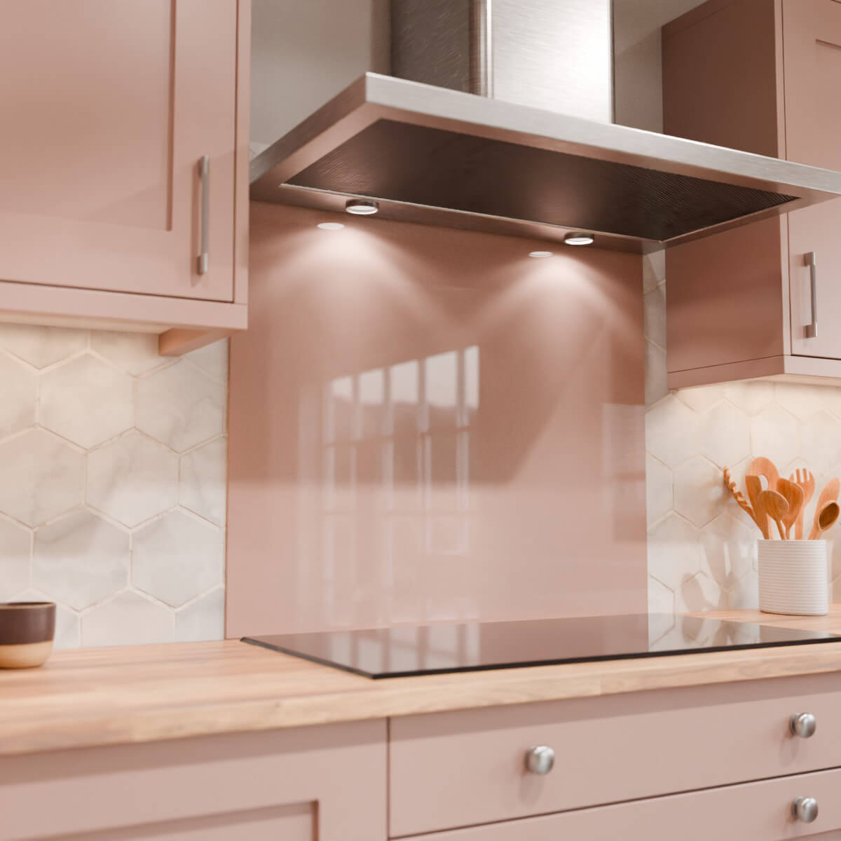 Aurora Painted Glass Hob Splashback - Standard Sizes - Dusky Pink