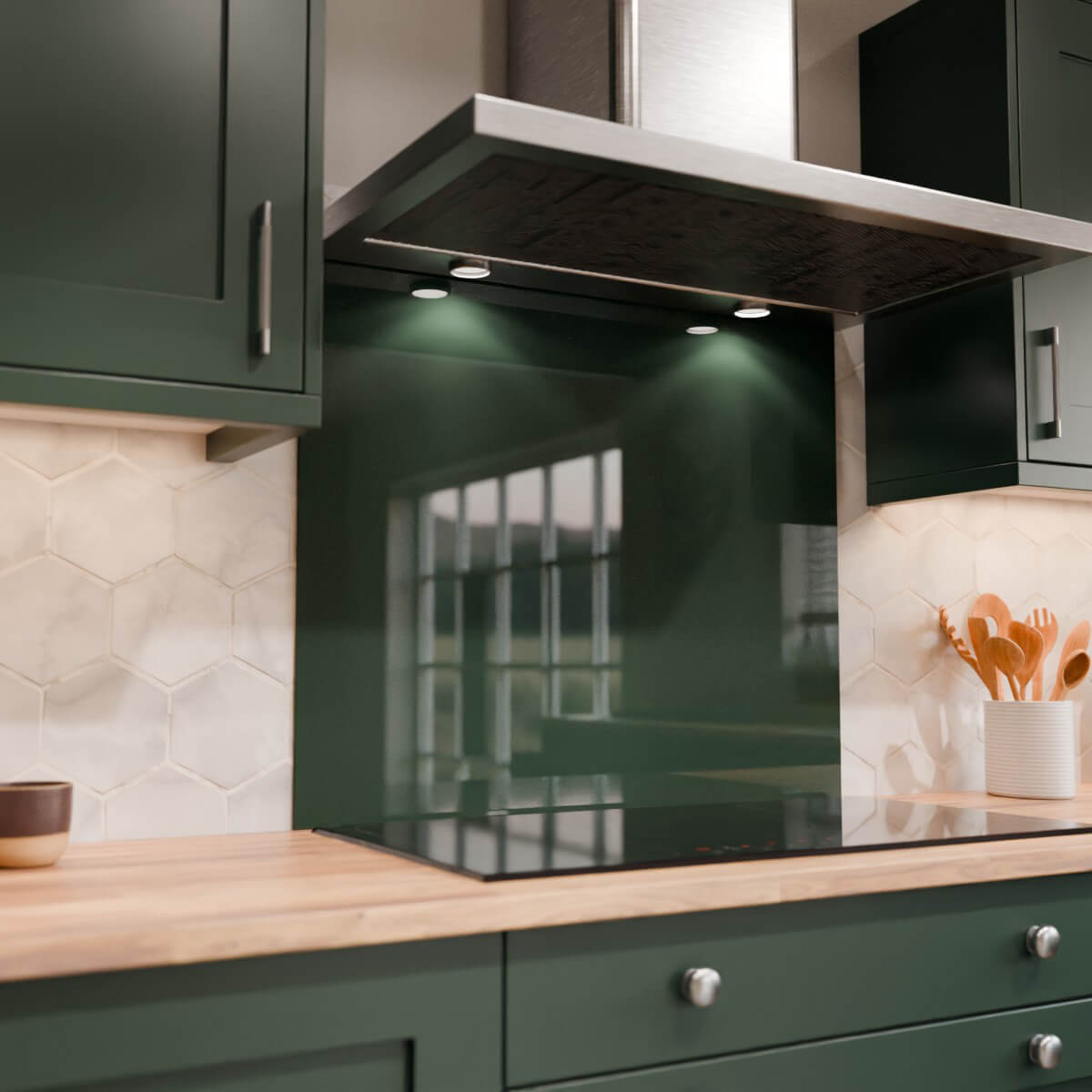 Aurora Painted Glass Hob Splashback - Standard Sizes - Fir Green