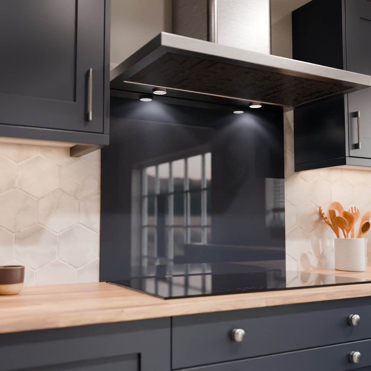 Aurora Painted Glass Hob Splashback - Standard Sizes - Indigo