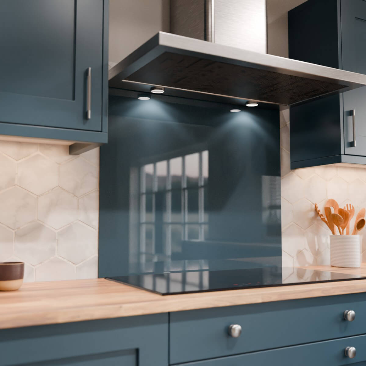 Aurora Painted Glass Hob Splashback - Standard Sizes - Midnight Blue