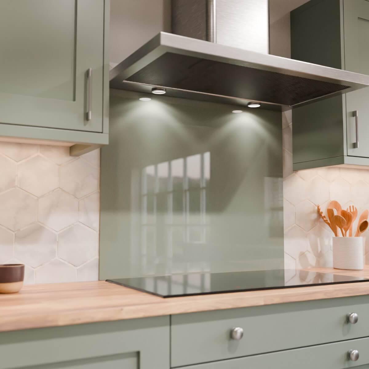 Aurora Painted Glass Hob Splashback - Standard Sizes - Reed Green